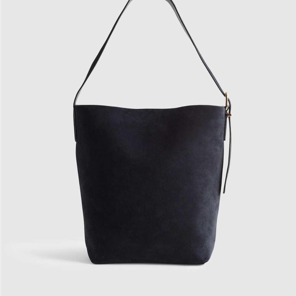 Madewell The Essential Bucket Tote NWT Juniper Berry Navy Suede
